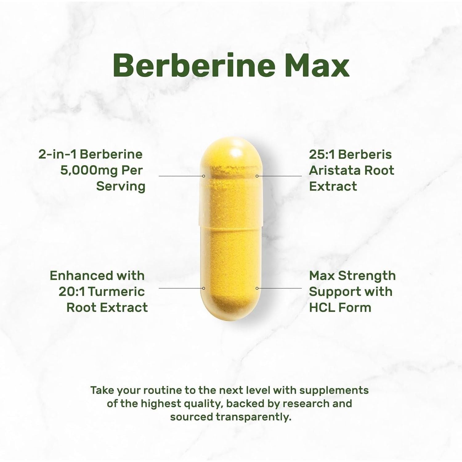 Berberine Max Supplement with Turmeric, 5,000Mg per Serving, 240 Veggie Capsules – 97% Pure Berberine HCL – 25:1 Berberine Root Extract – Vegetarian Friendly, Non-Gmo