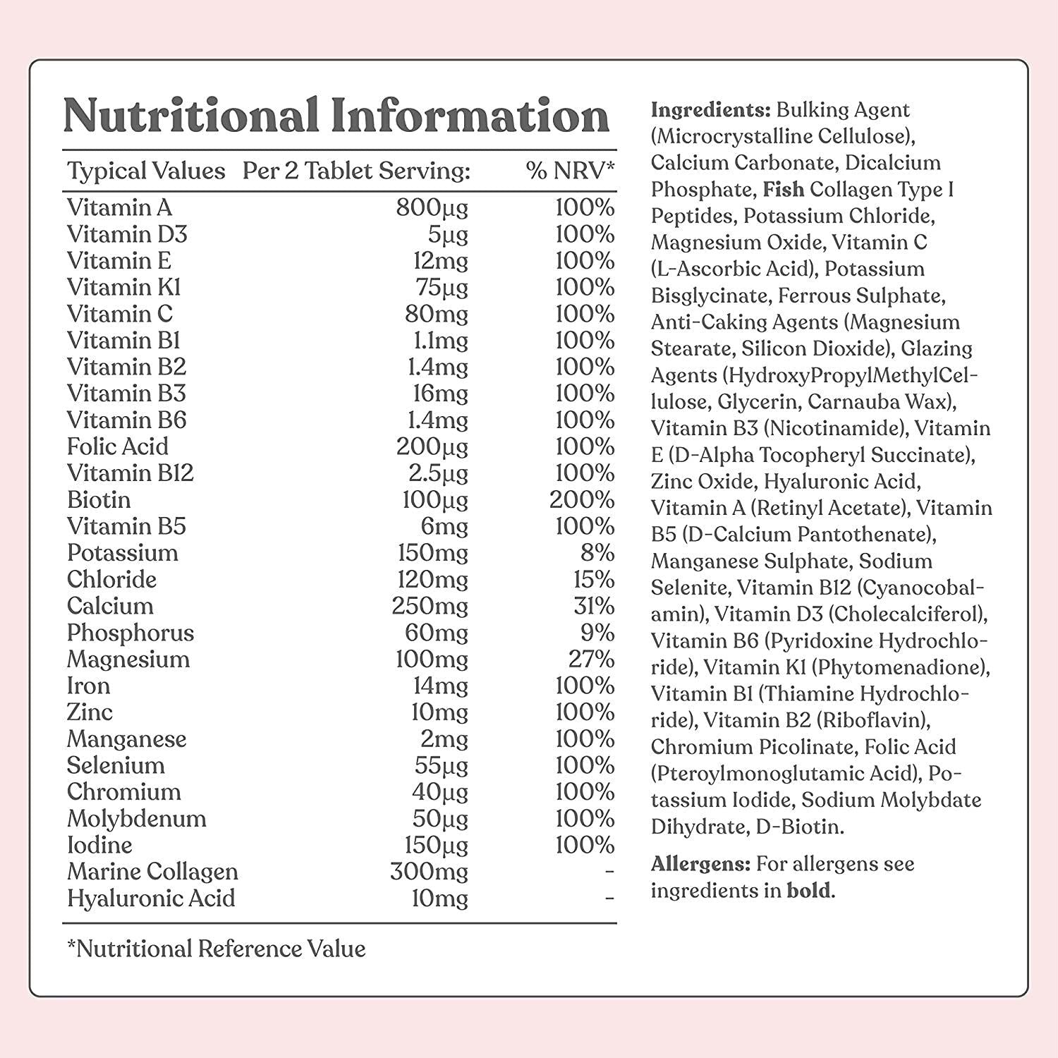 Women'S Multivitamins and Minerals with Collagen & Hyaluronic Acid - 27 Essential Vitamins, Minerals, & Botanicals - 60 Tablets | Gluten-Free & No Synthetic Fillers or Binders | UK Made by