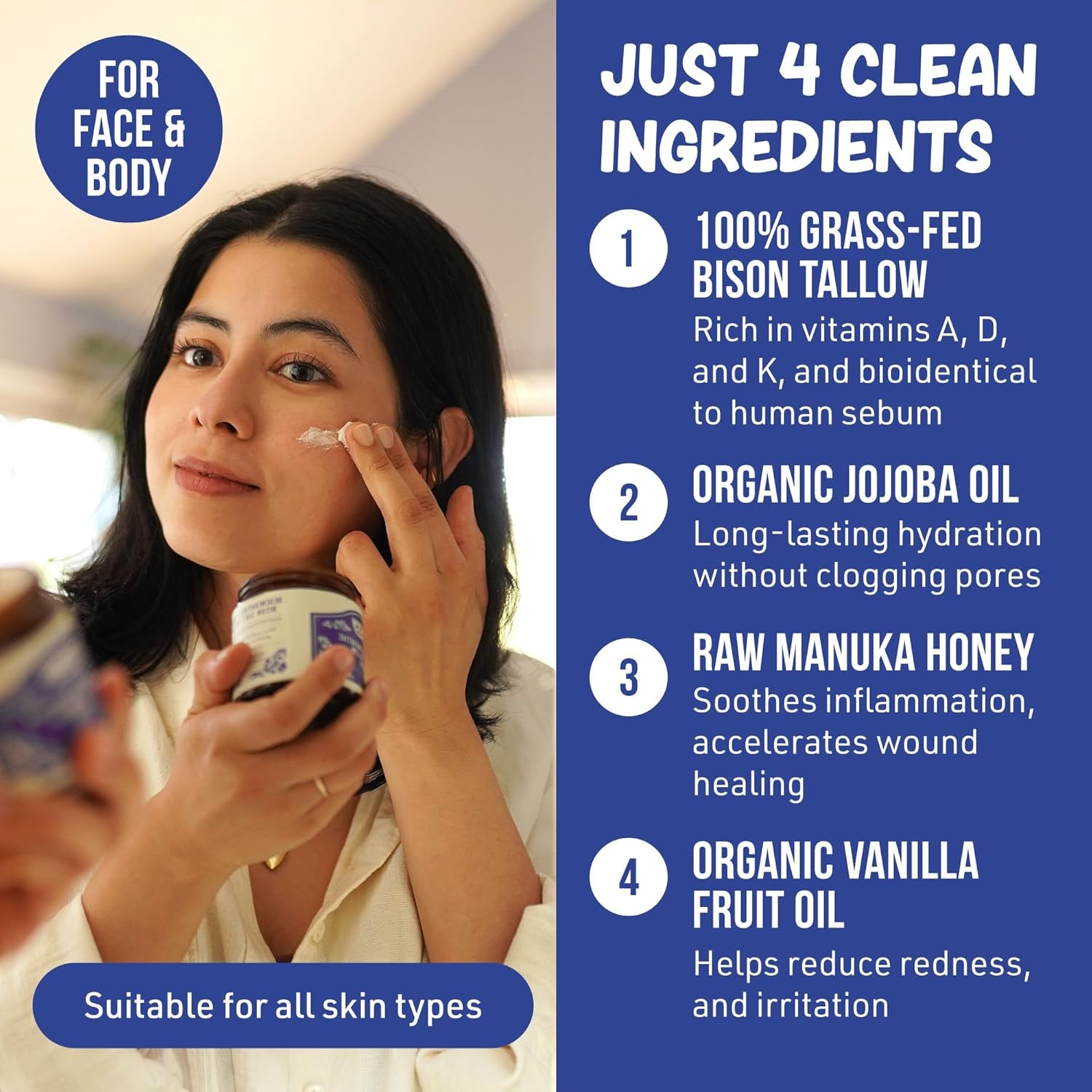 Grazly Whipped Regenerative Bison Tallow Balm (Vanilla) – 71g | Deep Hydration & Skin Renewal