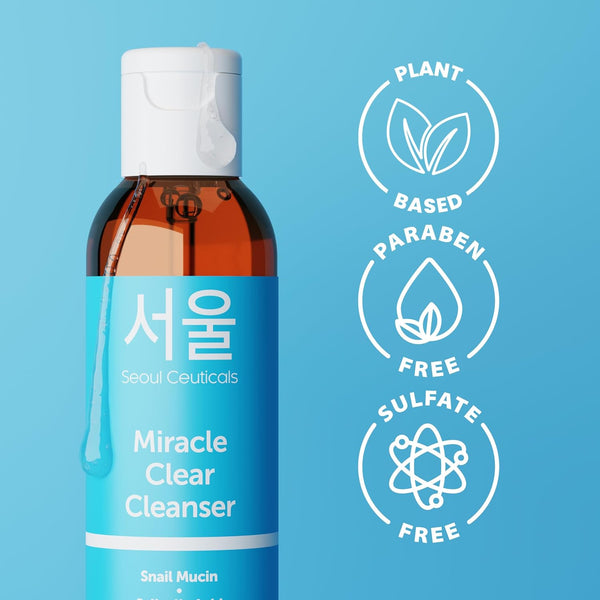 SeoulCeuticals Miracle Clear Cleanser – 120ml | Korean Acne Solution with Snail Mucin, Salicylic Acid & Tea Tree