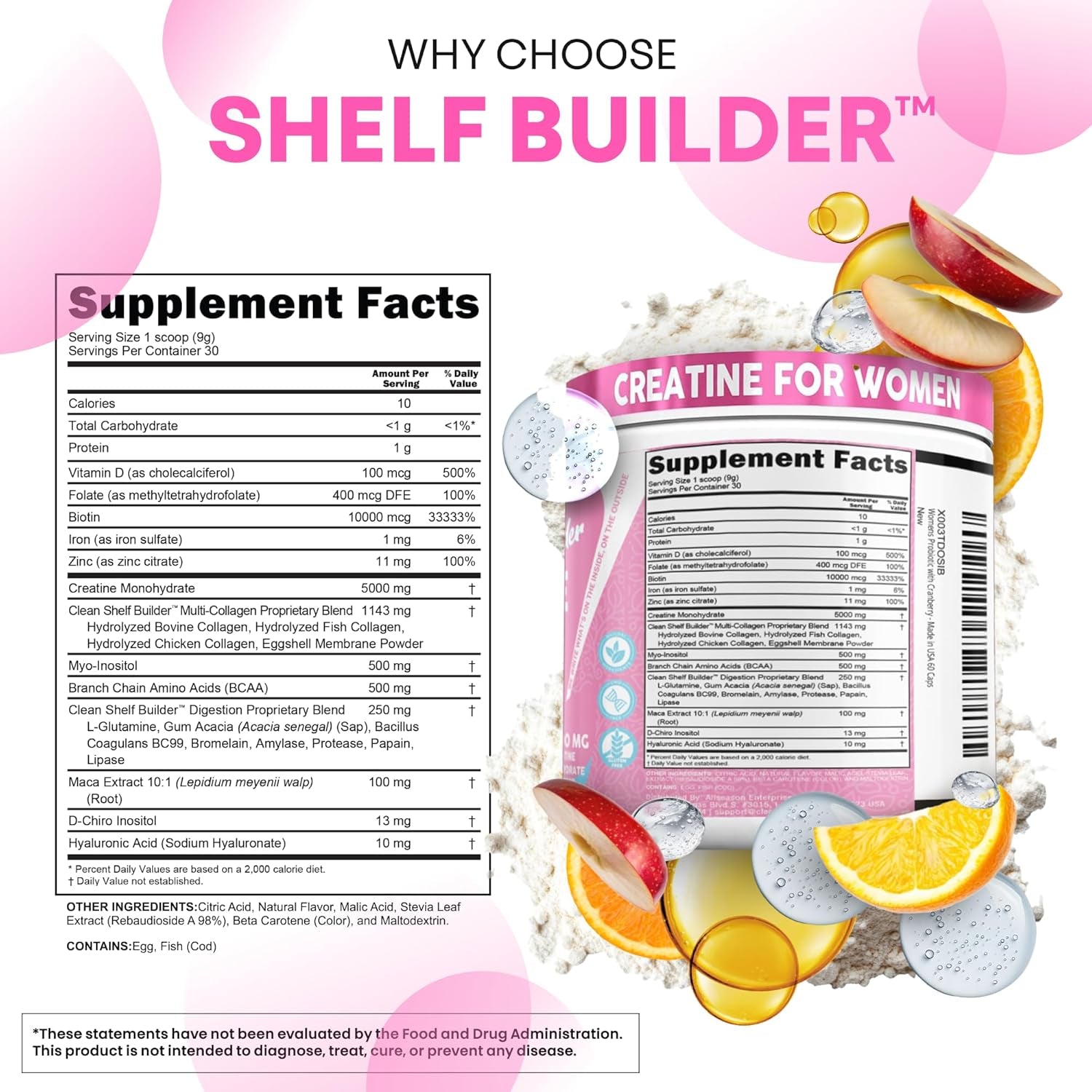 Clean Nutraceuticals Women’s Creatine – 269g | Tropical Orange – Creatine + Collagen, BCAAs, Biotin & Vitamins for Muscle, Recovery & Beauty