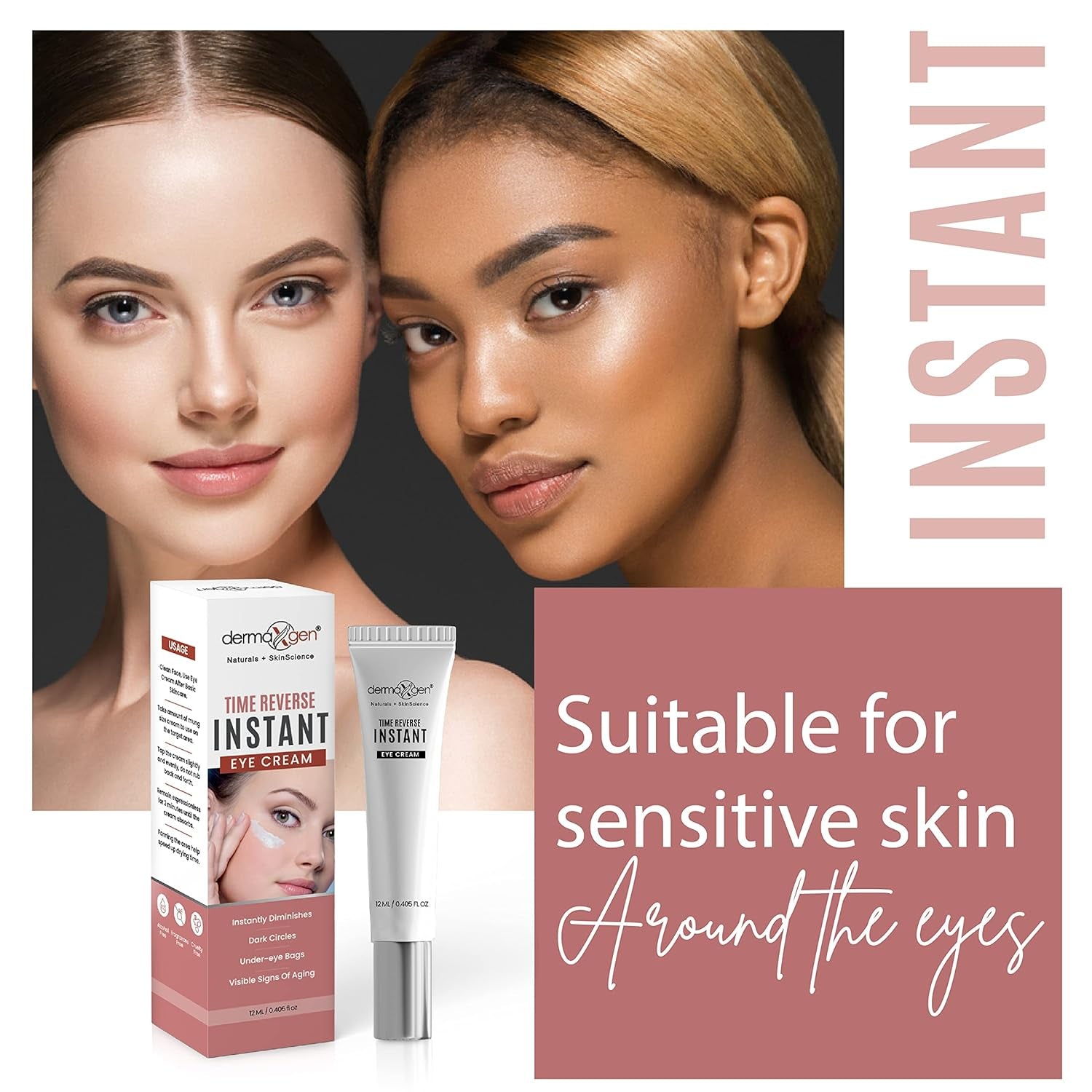 DERMAXGEN Time Reverse Instant Eye Cream – 12ml | Instant Lift for Dark Circles, Puffiness & Fine Lines