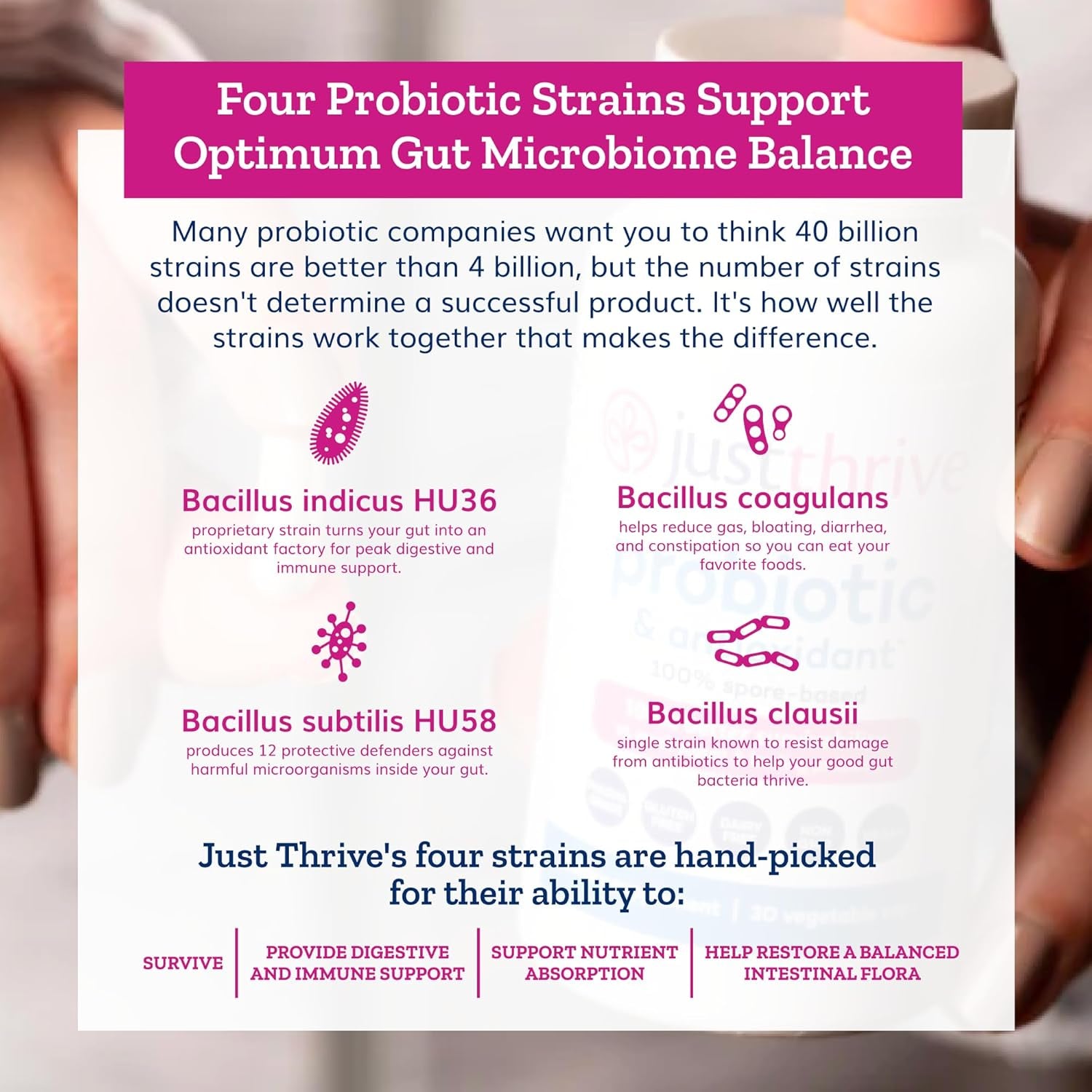 Just Thrive Probiotic & Antioxidant Supplement – 30 Capsules | Clinically Proven Gut & Immune Support