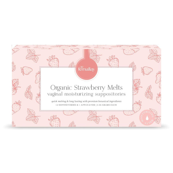 Femallay Organic Strawberry Melts Vaginal Moisturizing Suppositories – 14 Suppositories + 1 Applicator, 2.25g Each (2 Packs) | Natural Moisture & Intimate Comfort