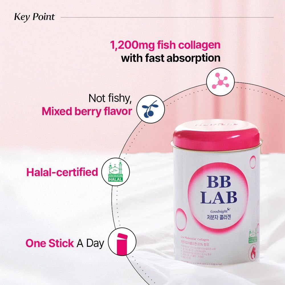 BB LAB Goodnight Low Molecular Collagen – 30 Sticks | Nighttime Skin Renewal with Halal-Certified Collagen