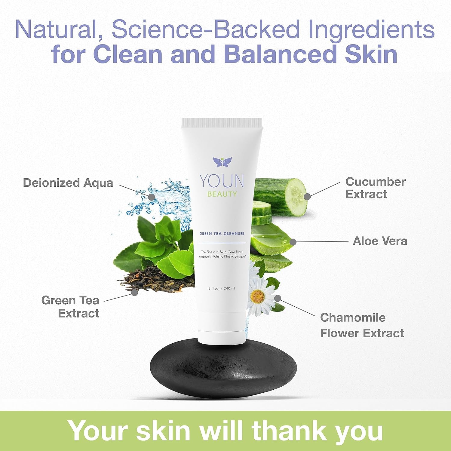 YOUN Beauty Green Tea Cleanser – 240ml | Gentle Hydrating Face Wash