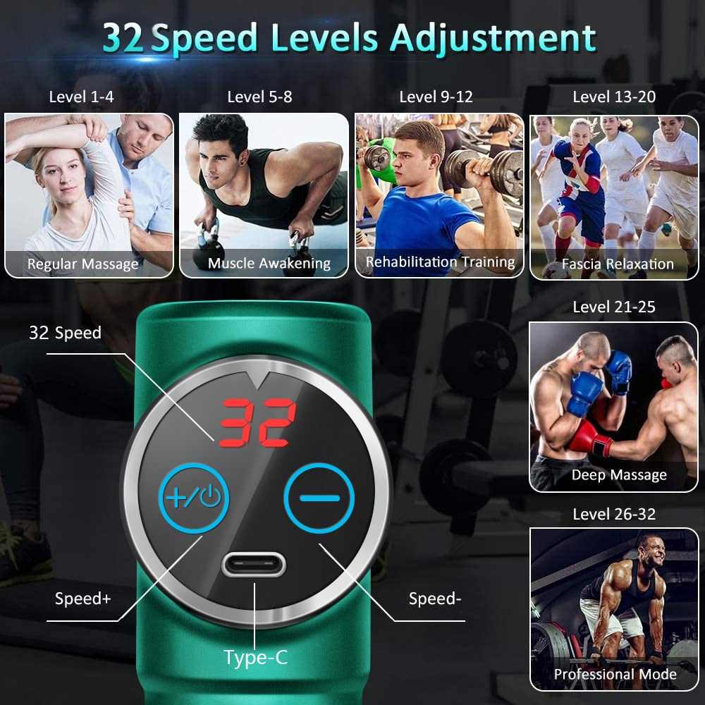 Mini Muscle Massage Gun – 32-Speed Deep Tissue Percussion Massager for Neck, Back & Full-Body Pain Relief