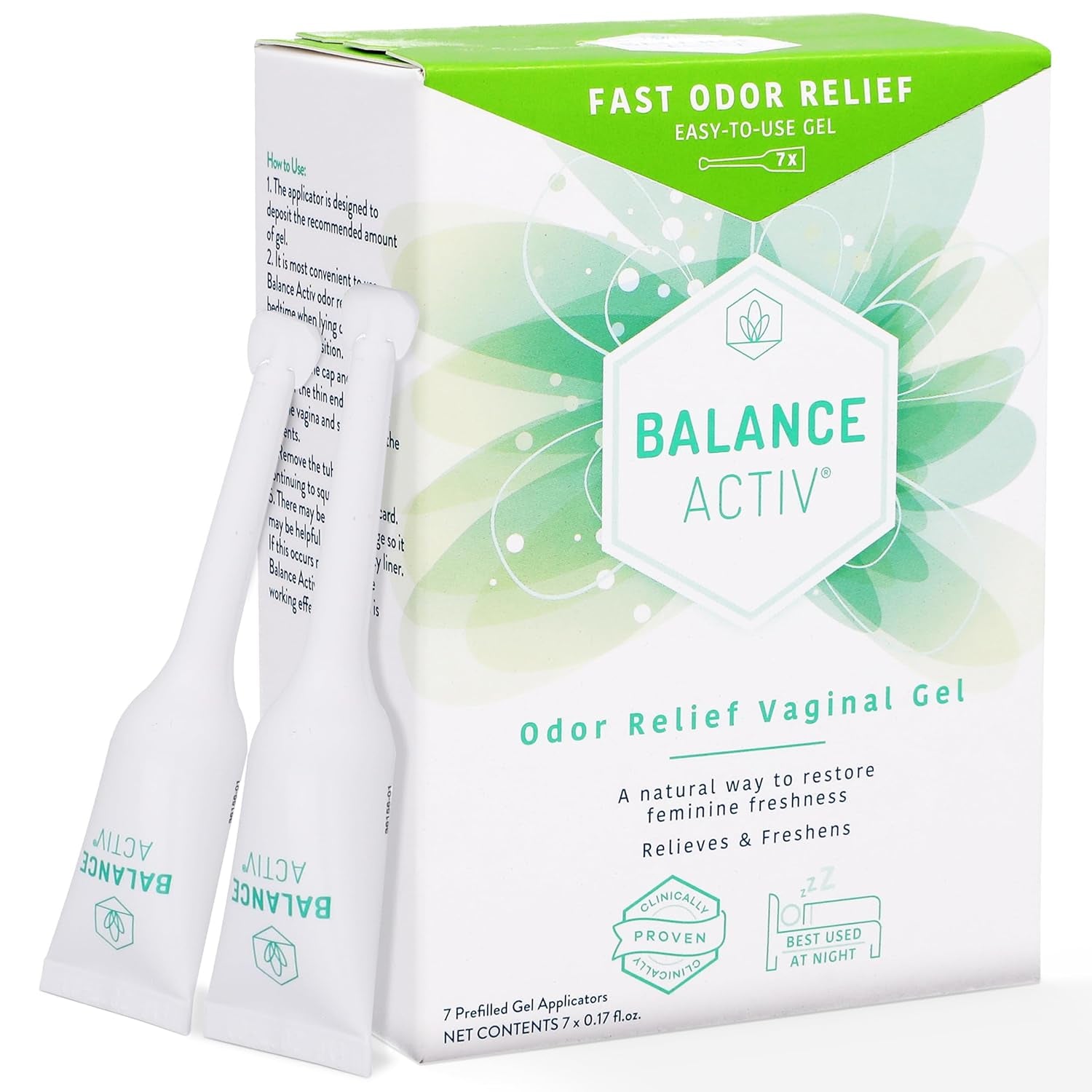 Balance Activ Odor Relief Vaginal Gel – 7 Prefilled Gel Applicators (7 x 0.17fl oz) | Clinically Proven Vaginal Odor Relief & pH Balance Support