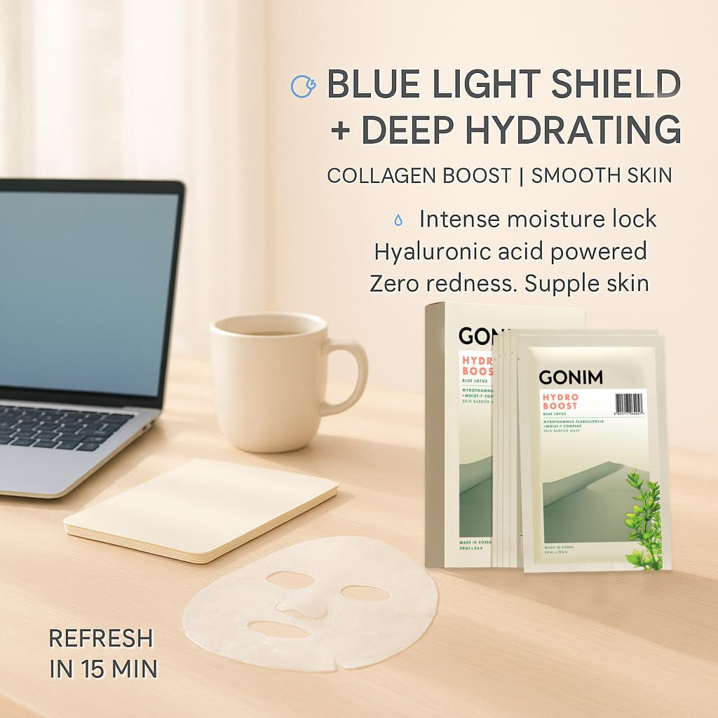 GONIM Hydro Boost Mask – 15 Sheets | 7X Hyaluronic Acid, Collagen & Vitamin C Hydration