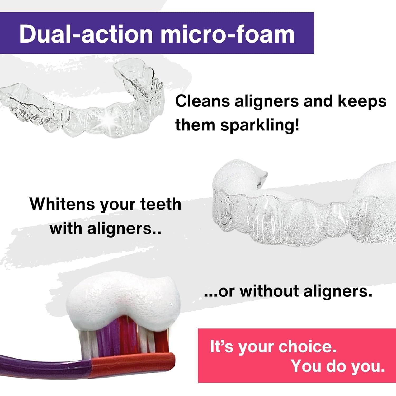 DIVINE WHITE Dual-Action Aligner Cleaning & Teeth Whitening Foam – 50ml | 2-in-1 Clear Aligner Cleaner & Instant Whitening