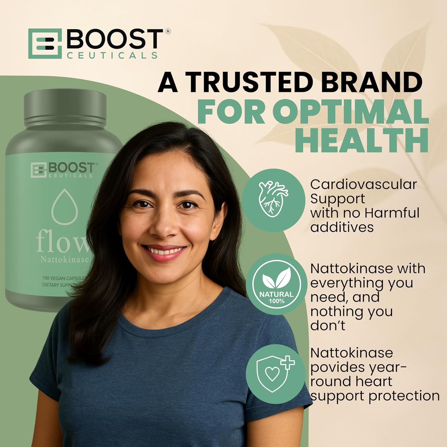 BoostCeuticals Flow Nattokinase 4000FU | 200mg – 100 Vegan Capsules | Heart, Circulation & Blood Flow Support