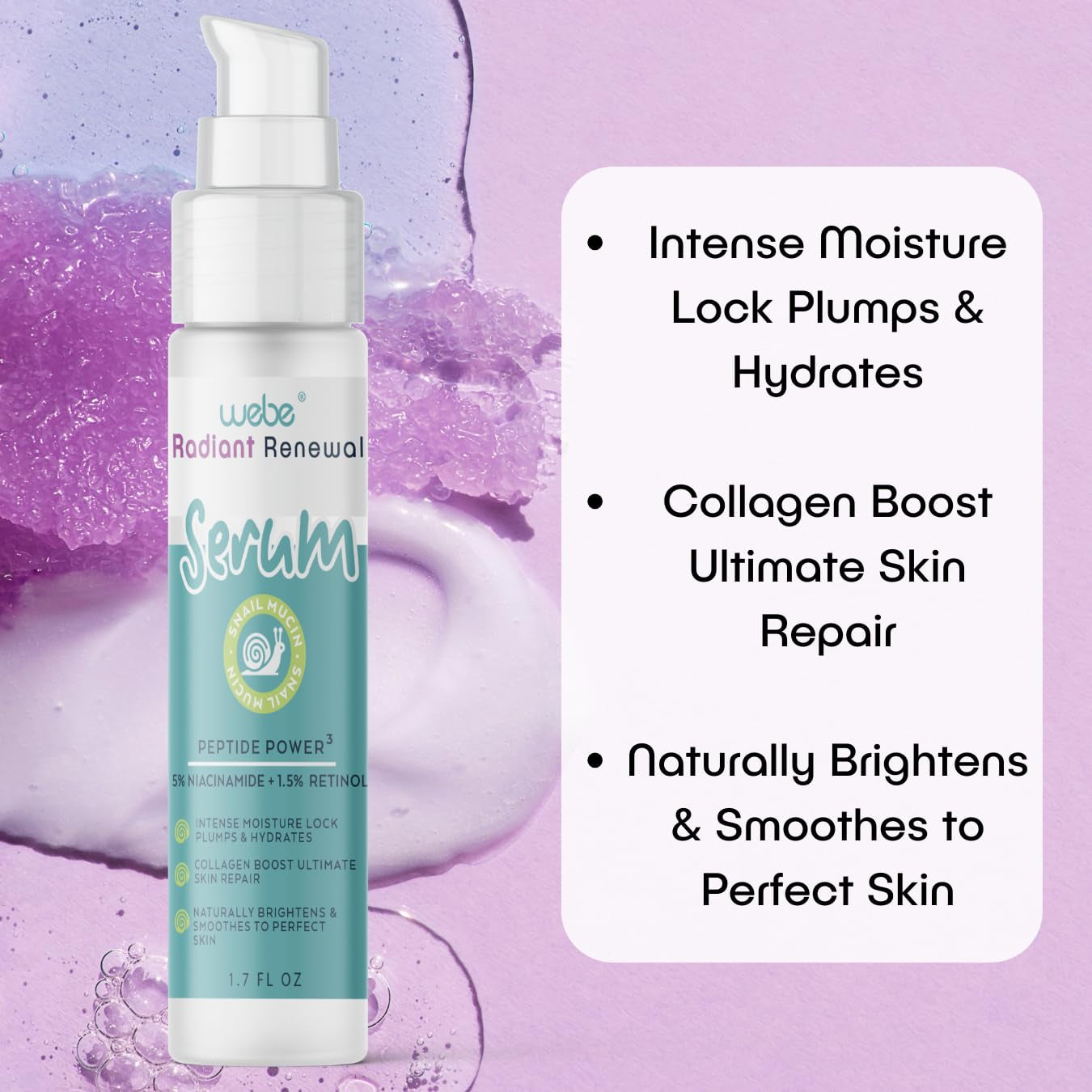 WEBE 92% Snail Mucin Radiant Renewal Serum – 50ml | Multi-Action Anti-Aging & Brightening