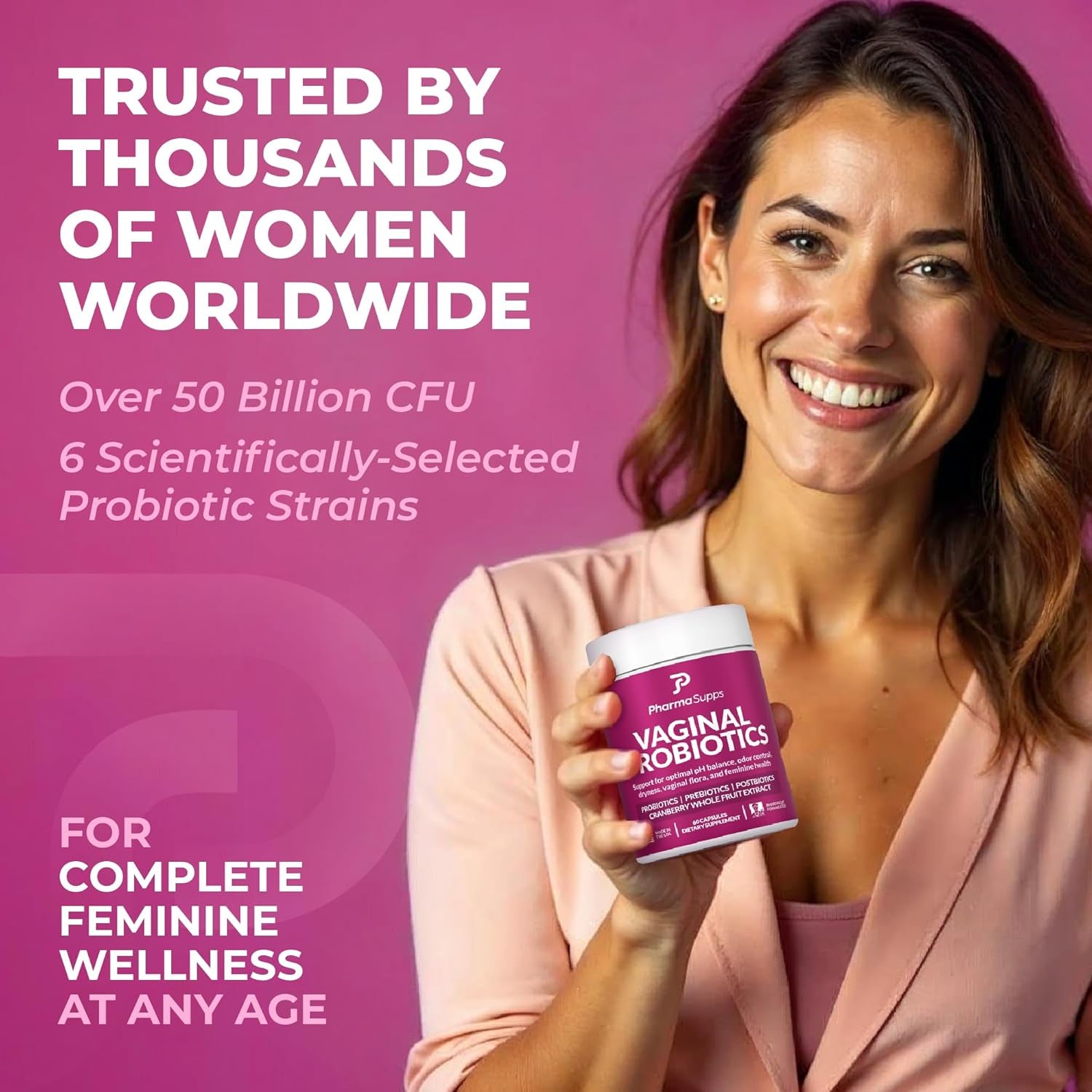 PharmaSupps Vaginal Probiotics – 60 Capsules | 50 Billion CFU + Prebiotics, Cranberry & pH Balance Support
