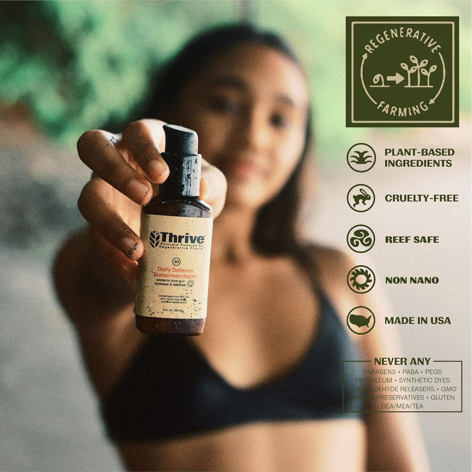 Thrive Natural Care Regenerative Skincare SPF 30 Daily Defense Sunscreen Balm – 60ml | Mineral Moisturizer with Antioxidants & Matte Finish