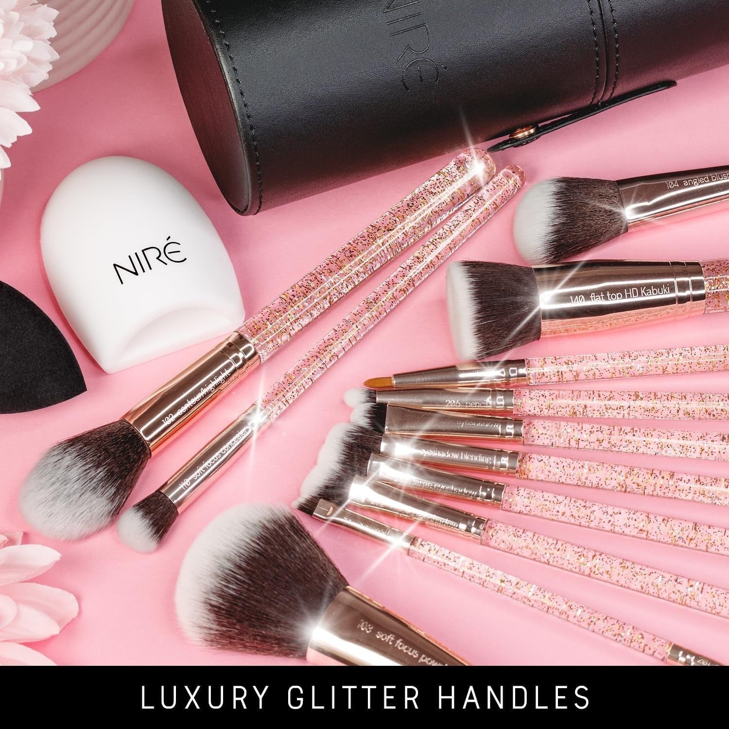 Niré Beauty 15-Piece Award Winning Glitter Makeup Brush Set (Glitter Rose Gold)