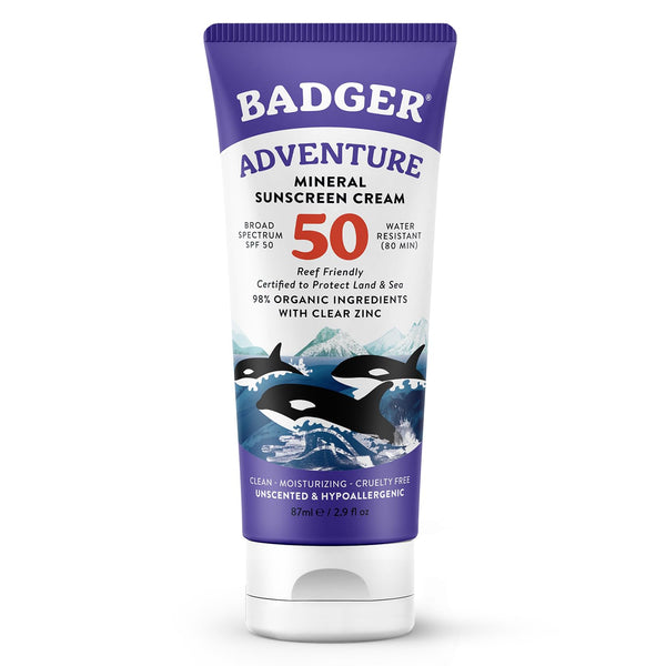 Mineral Sunscreen SPF 50 Zinc Oxide Sunscreen with 98% Organic Ingredients, Reef-Safe, Broad-Spectrum, Hypoallergenic, Water Resistant, Unscented Adventure Sport 2.9 Fl Oz