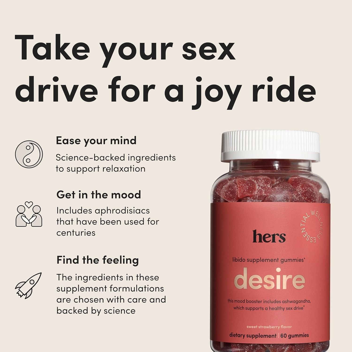 Hers Desire Libido Supplement Gummies – 60 Gummies | Supports Healthy Sex Drive & Sensation