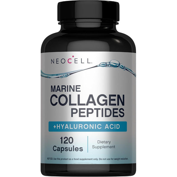 Marine Collagen Peptides Capsules | 120 Pills | with Hyaluronic Acid | plus Vitamin C | for Women and Men