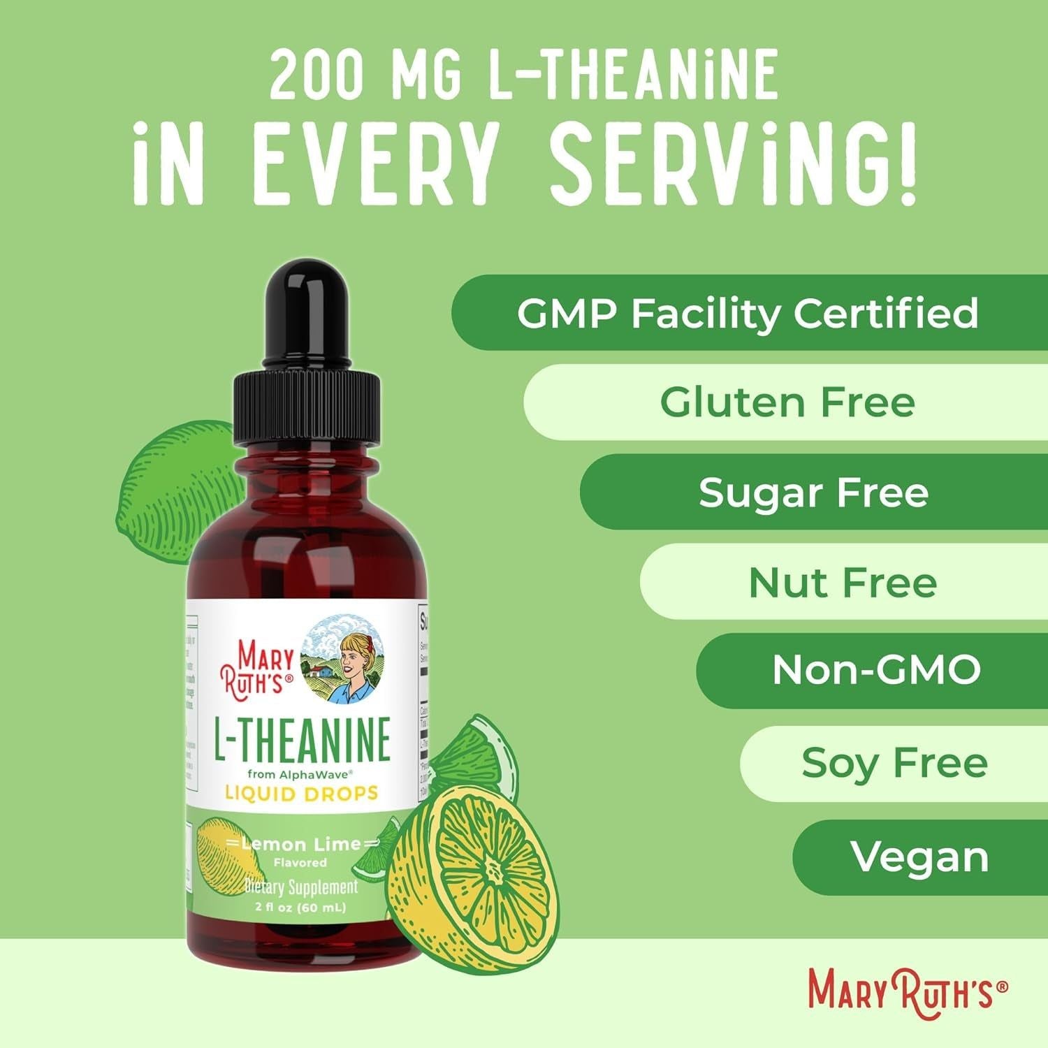 MaryRuth Organics L-Theanine Liquid Drops – 60ml | Mood, Relaxation & Cognitive Support