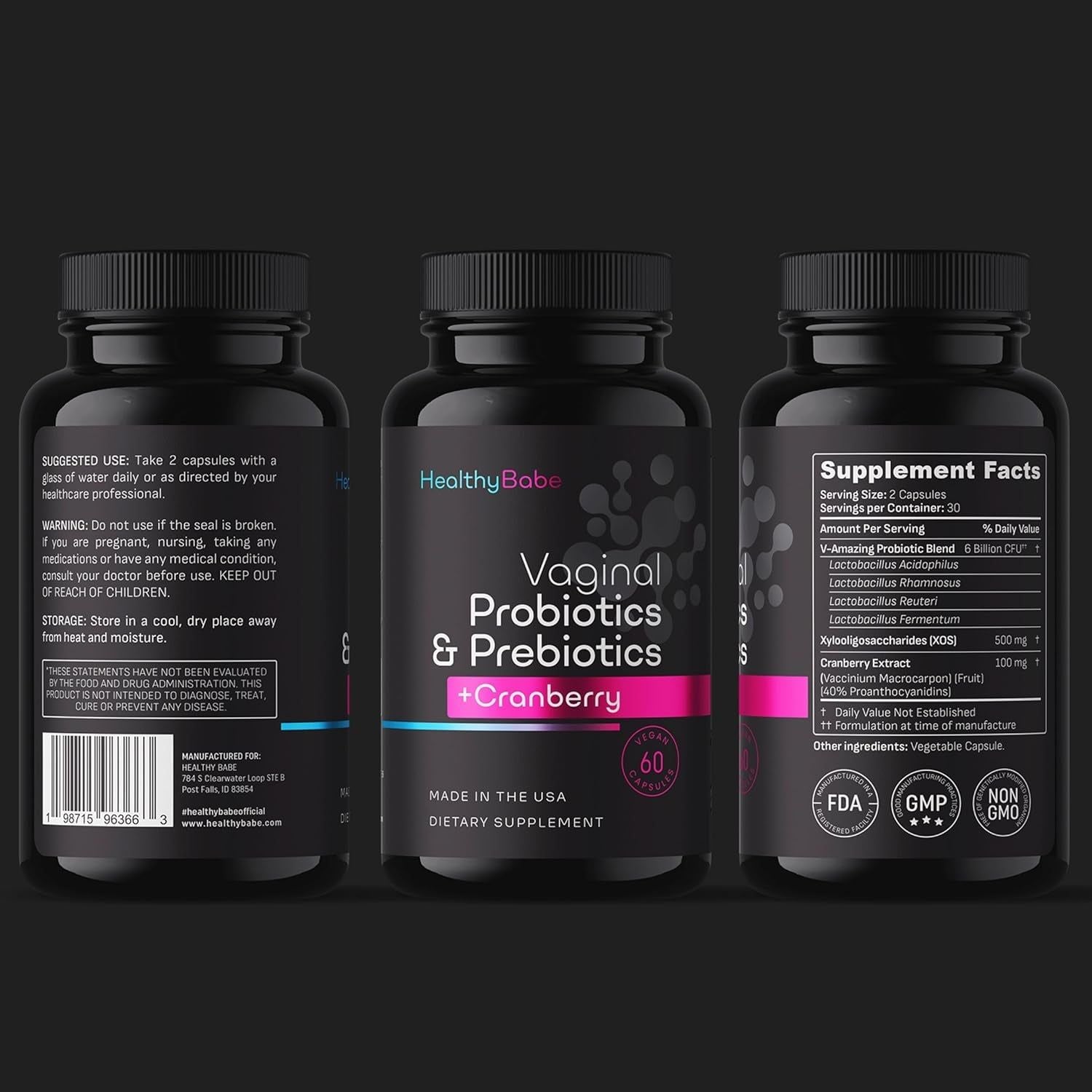 Healthy Babe Vaginal Probiotics & Prebiotics + Cranberry – 60 Capsules | Feminine Balance & Odor Control