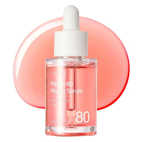 Peach 80 Niacin Serum, 5% Niacinamide, Alpha-Arbutin, Vitamin B12, Glass Skin, Hydrating Face Serum for Dark Spots, Pore Minimizer, Uneven Tone, Dullness, Korean Skincare, 33Ml/1.11 Fl. Oz.