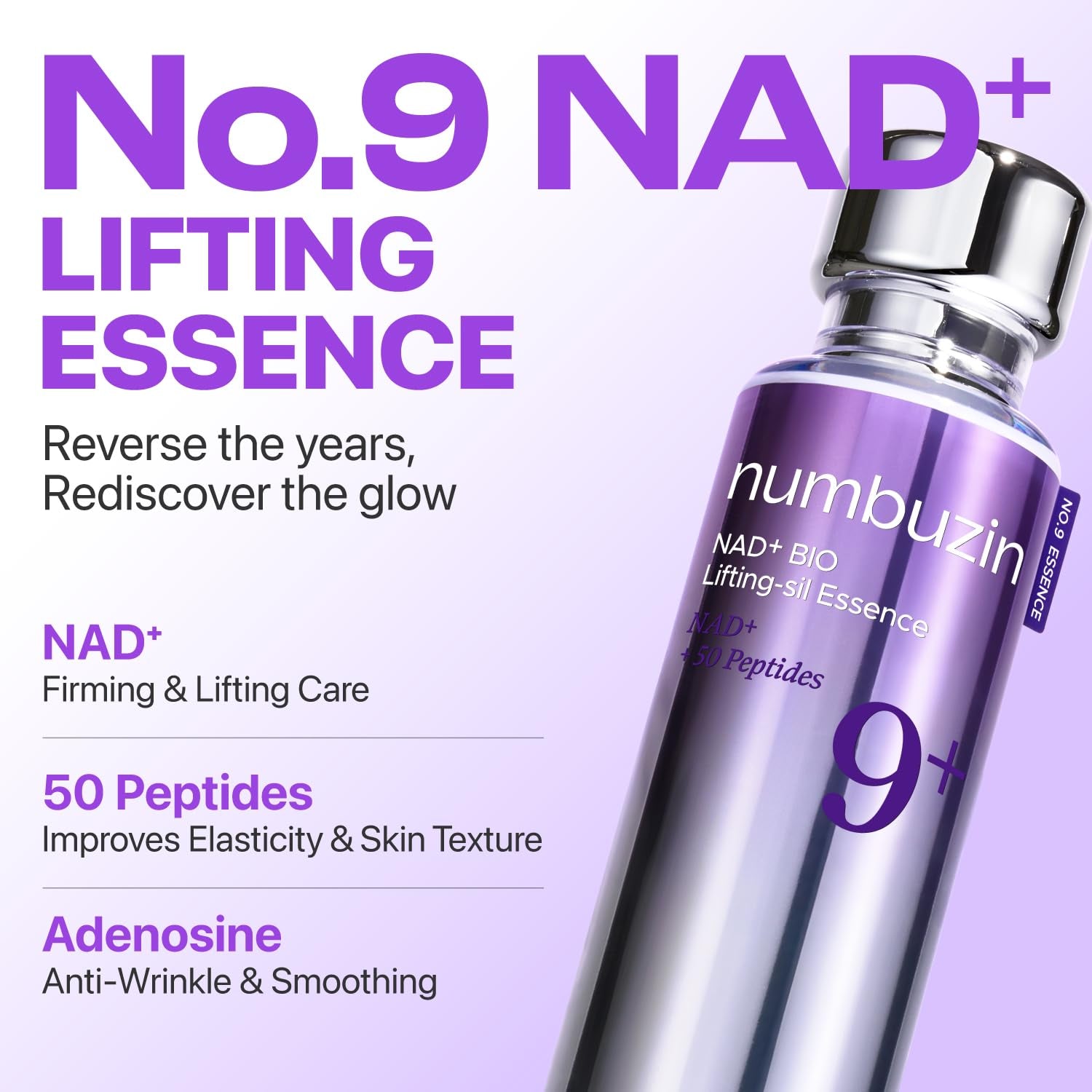 No.9 NAD+ BIO Lifting Serum for Glow, Firming & Wrinkles, Peptide Facial Serum for Sagging Skin, Fine Lines & Elasticity, Hydrating & Tightening Formula, Korean Skincare 1.69 Fl Oz