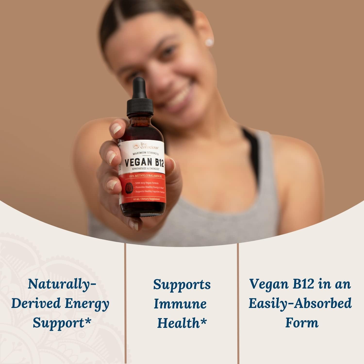 Live Conscious Vegan B12 – 60ml | Fast-Absorbing Energy & Immune Support with Methylcobalamin (5000mcg)