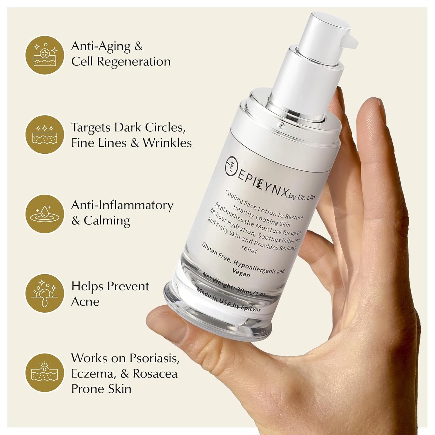 EPILYNX Face Moisturizer Lotion – 30ml | Lightweight, 48-Hour Hydration for Radiant, Sensitive Skin