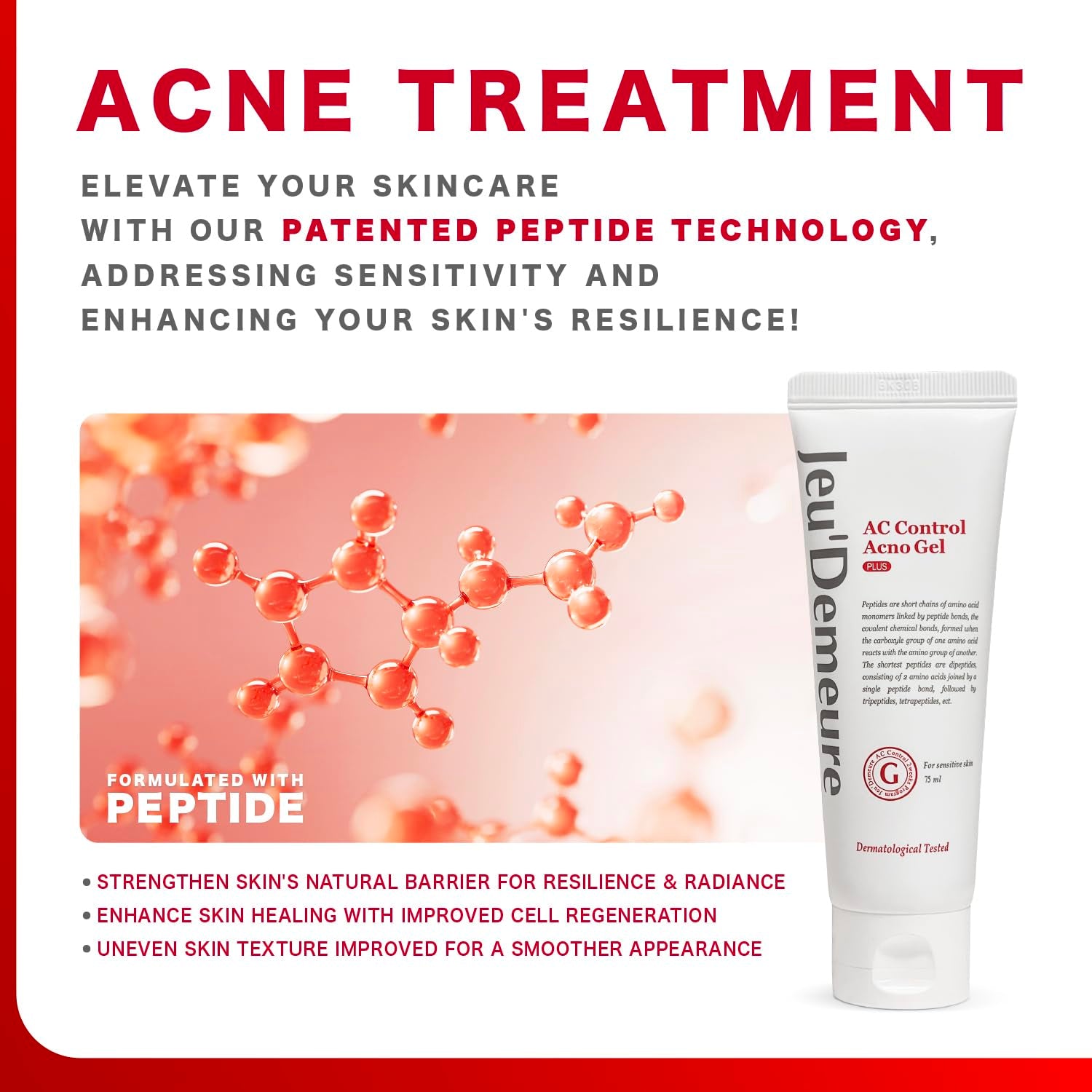 JEU'DEMEURE AC Acno Control Gel Plus – 75ml | Peptide-Infused Acne & Redness Gel