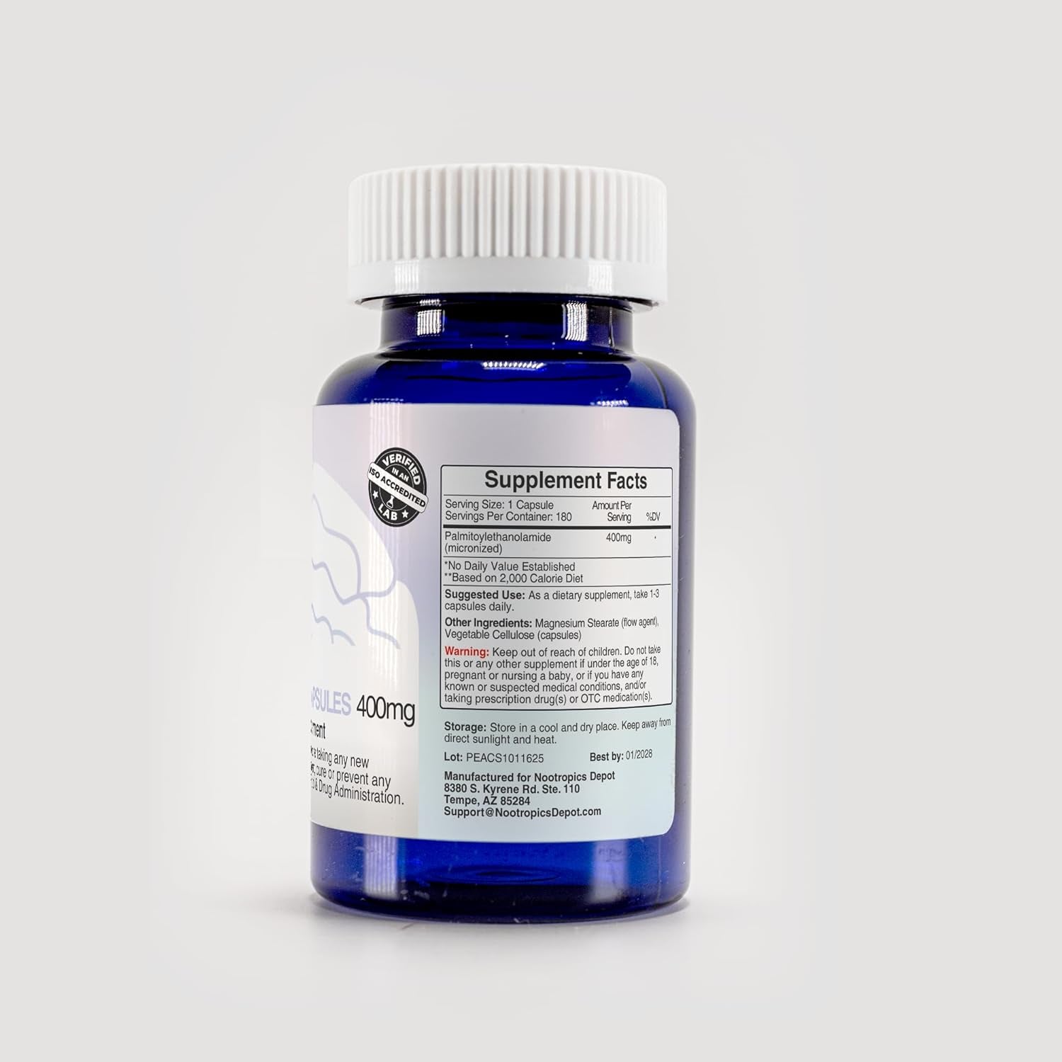 Nootropics Depot Palmitoylethanolamide Capsules 400mg – 180 Capsules | Natural Discomfort & Nerve Support