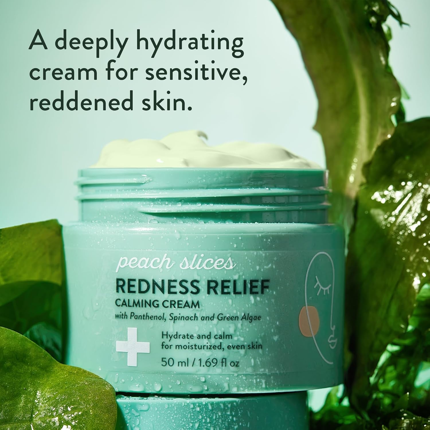 Peach Slices Redness Relief Calming Cream – 50ml | Hydrating Moisturiser with Green Algae, Panthenol & Spinach for Redness-Prone Skin