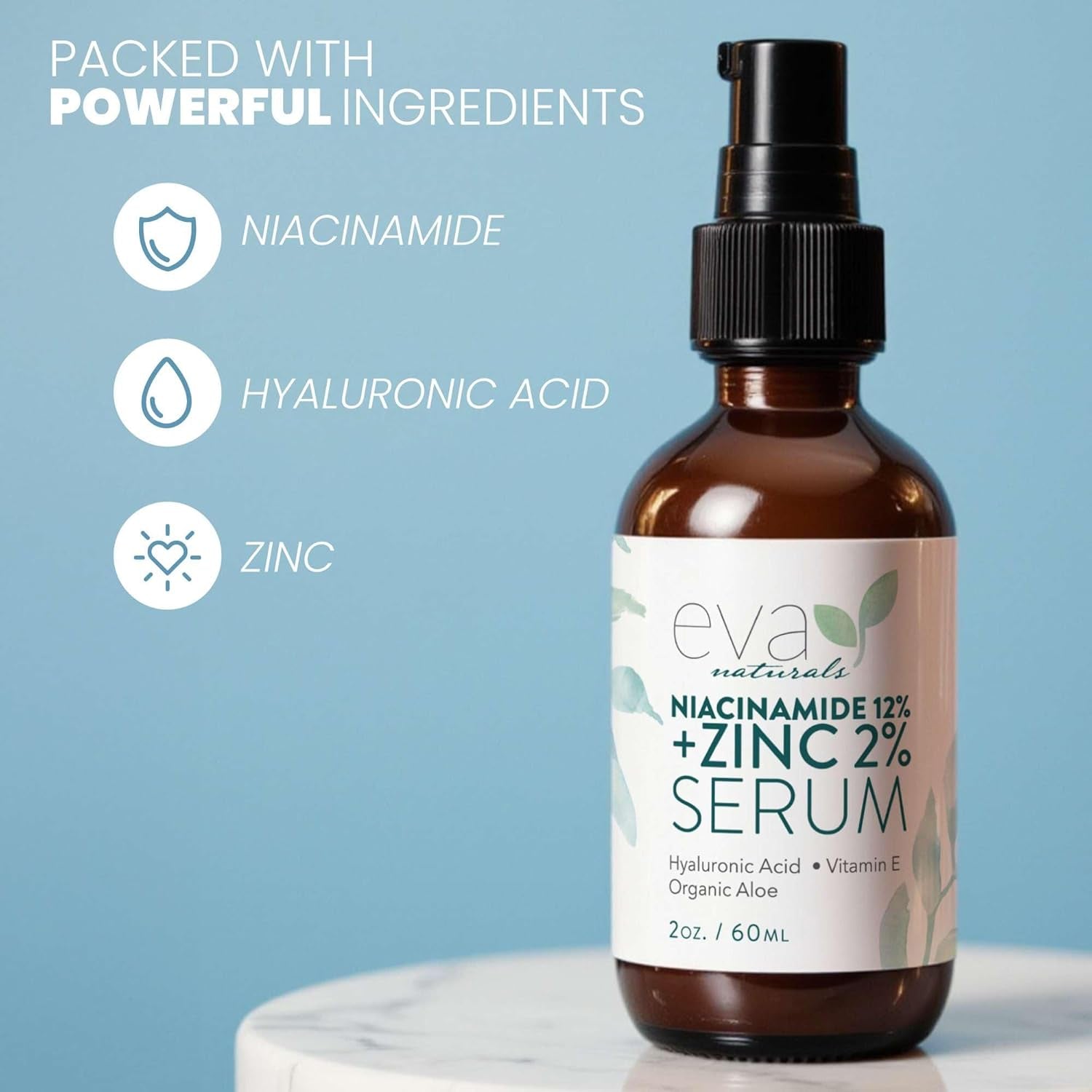 Eva Naturals Niacinamide 12% + Zinc 2% Serum – 60ml | Pore Minimizer & Dark Spot Corrector