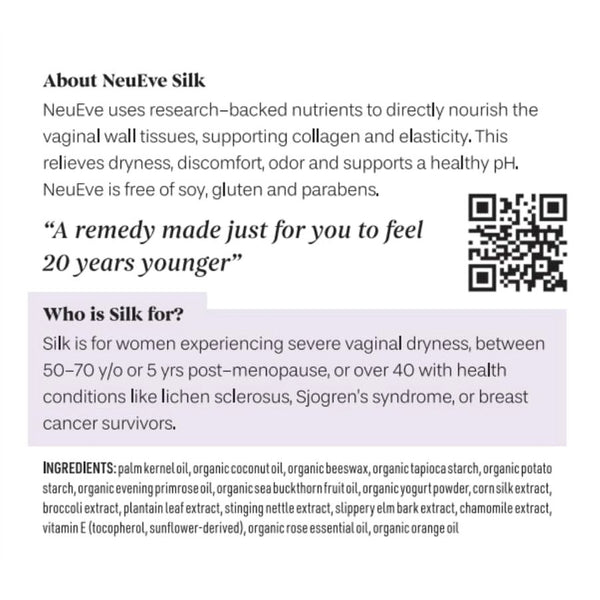 NeuEve Silk Age 55+ Vaginal Suppositories for Menopause Relief, Vaginal Dryness, Irritation & Itching, with All-Natural Ingredients, Phase 1 | 8 Count | 1-Month Supply