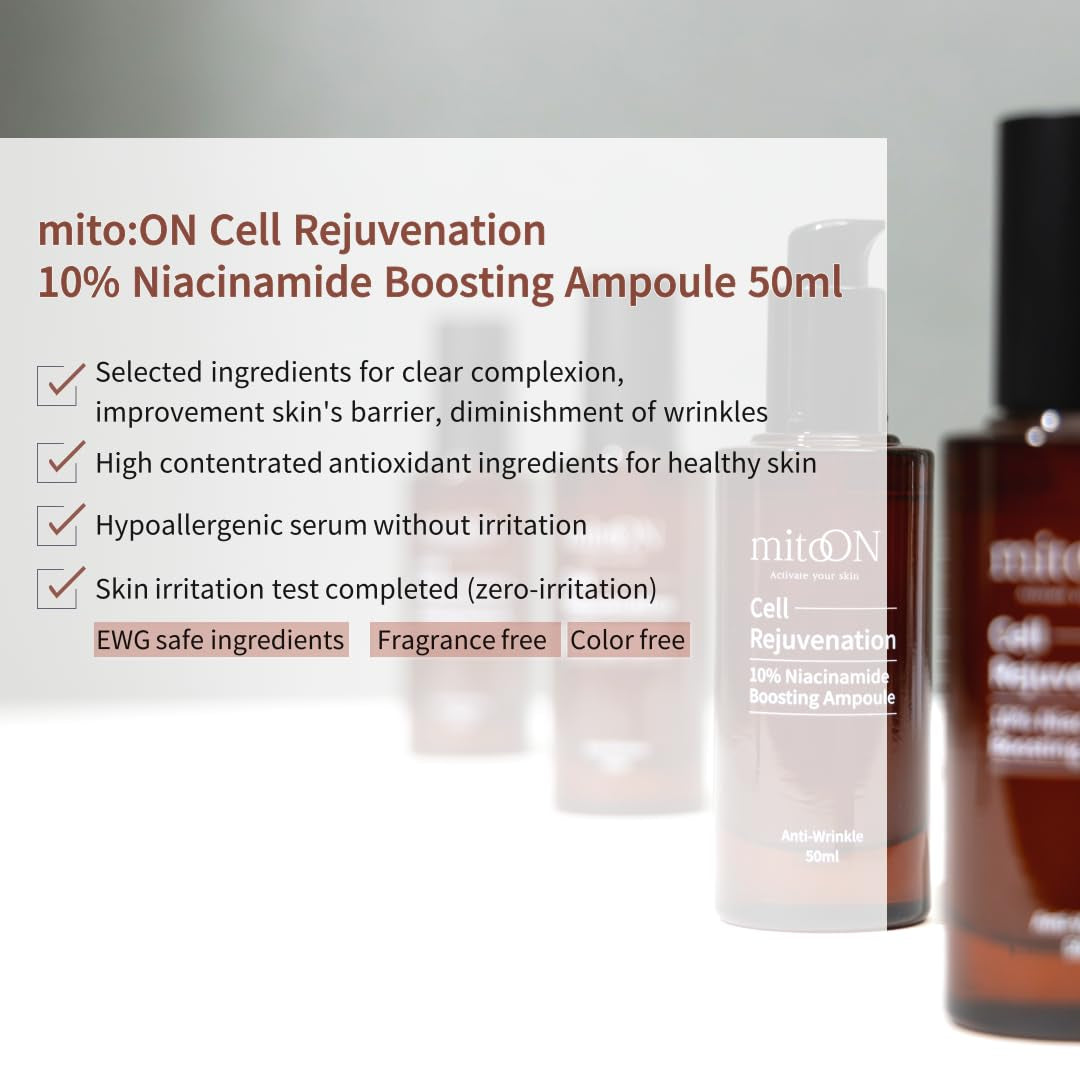 mito:ON Cell Rejuvenation 10% Niacinamide Boosting Ampoule – 50ml | Anti-Aging, Brightening & Skin Barrier Repair