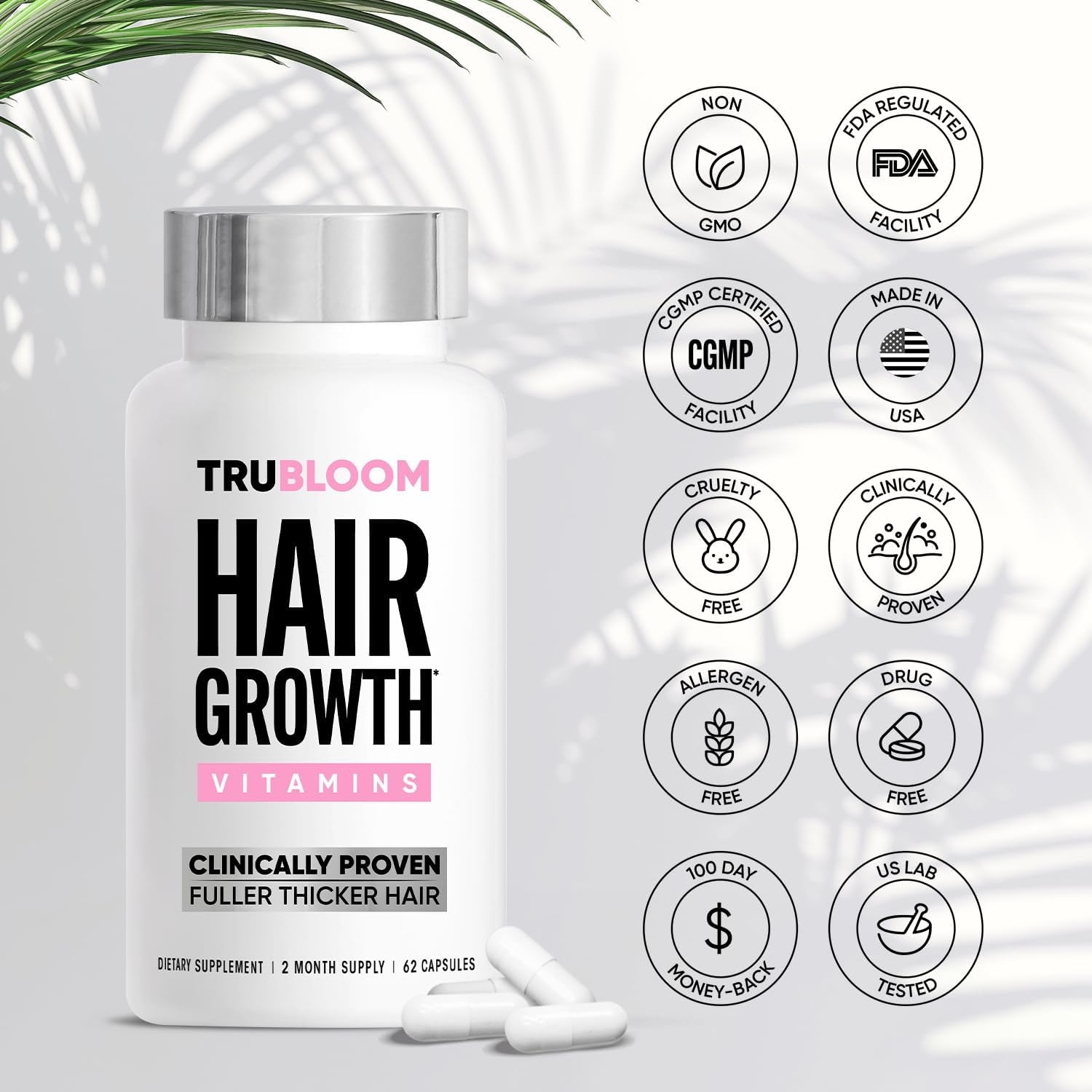 St. Tropica Tru Bloom Hair Growth Vitamins – 62 Capsules | Clinically Proven for Thicker, Fuller Hair in 60 Days