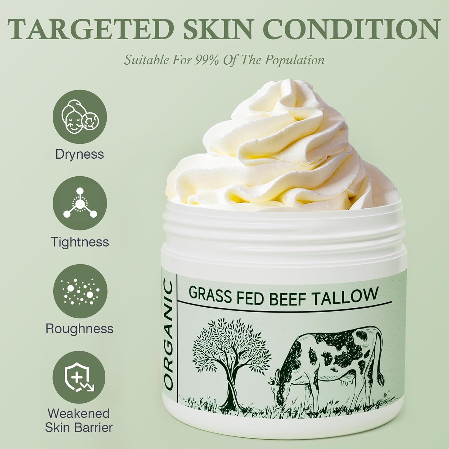 MKZEA Organic Grass-Fed Beef Tallow – 48g | Deep Hydration & Multi-Vitamin Skin Nourishment