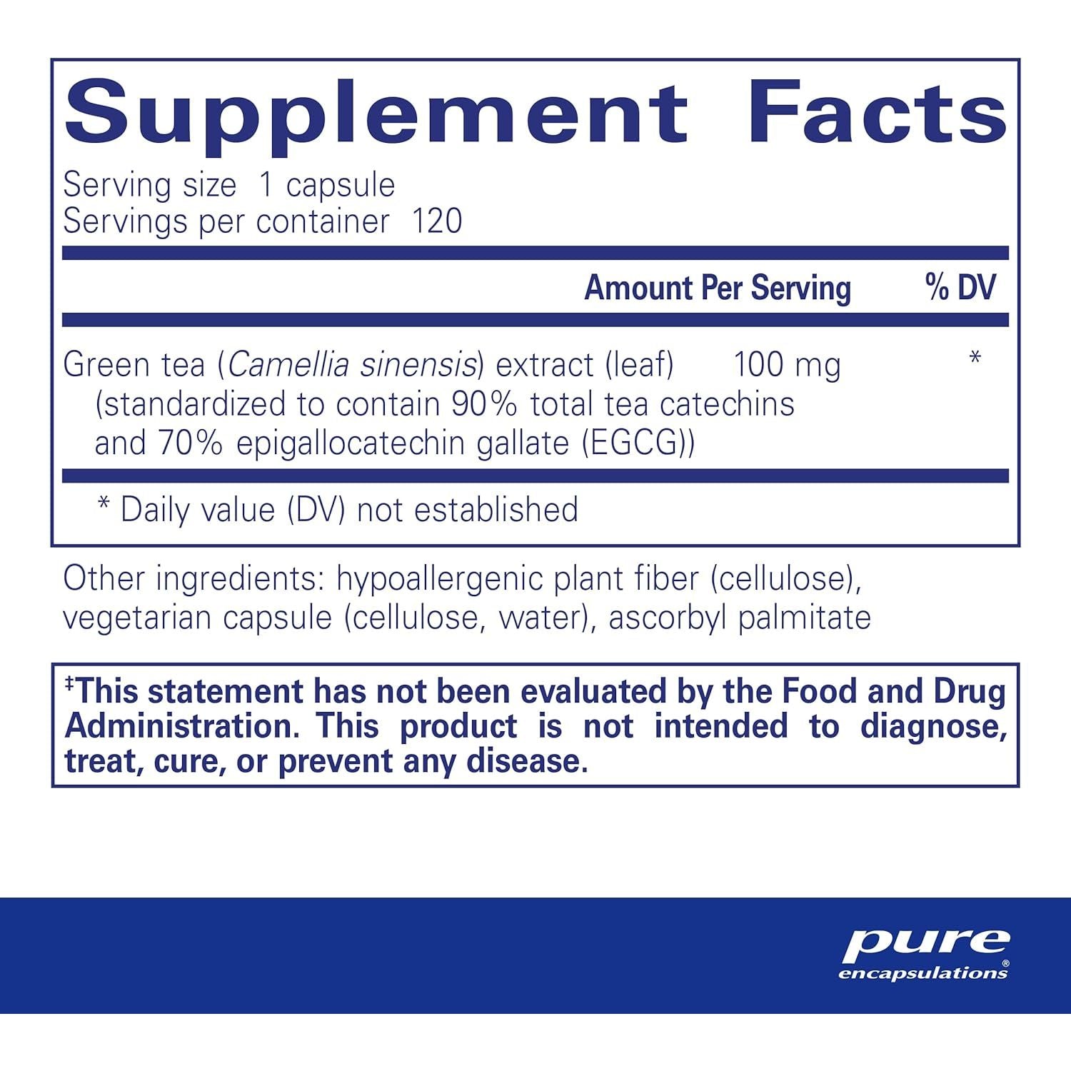 Pure Encapsulations Green Tea Extract (Decaffeinated) – 120 Capsules | 90% Catechins, 70% EGCG | Antioxidant & Cellular Support