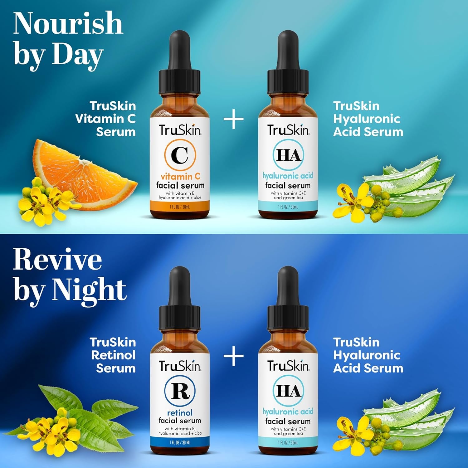 TruSkin Face Serum Trio – 30ml (3 Bottles) | Brightening, Anti-Ageing & Hydrating Skincare Set