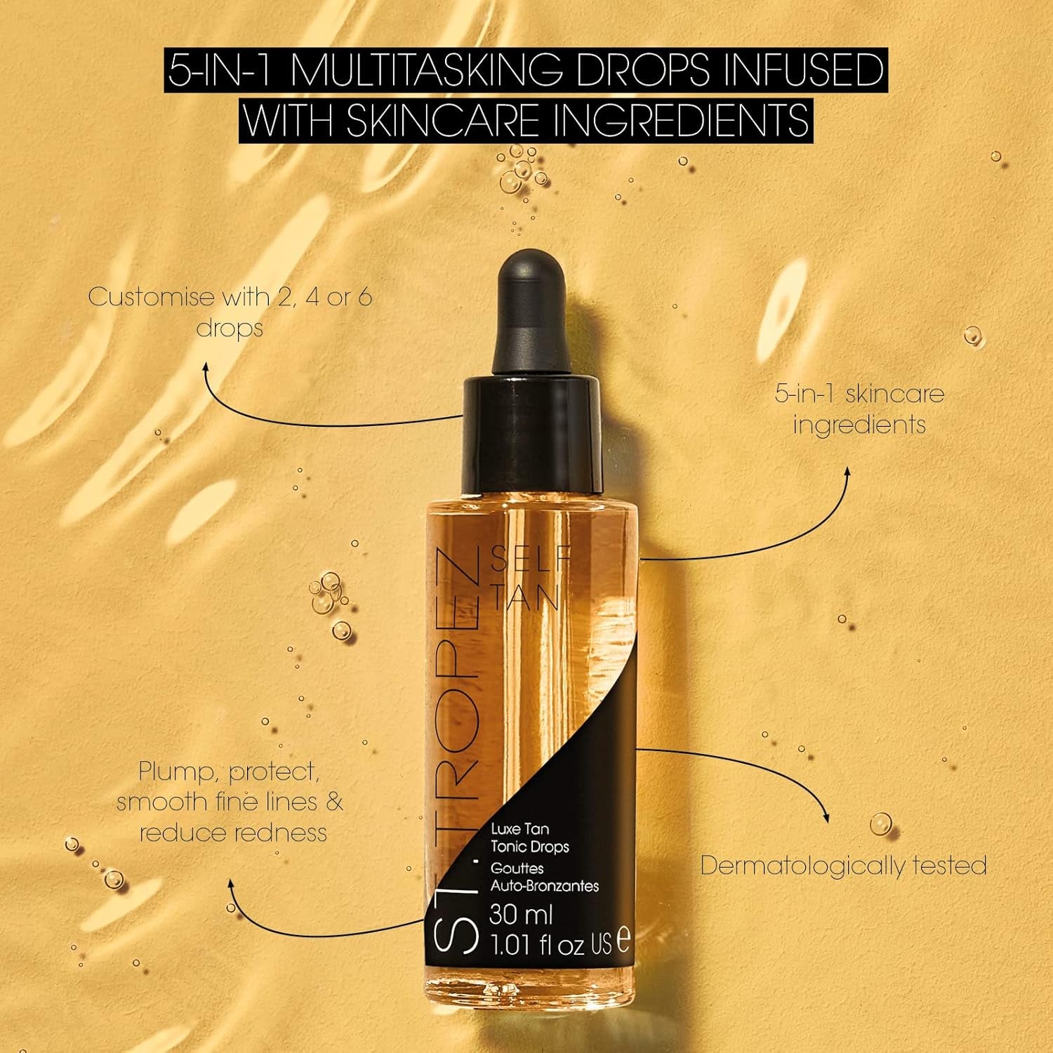St. Tropez Self Tan Luxe Tan Tonic Glow Drops – 30ml | Customisable Radiant Face Tanner with Skincare Benefits