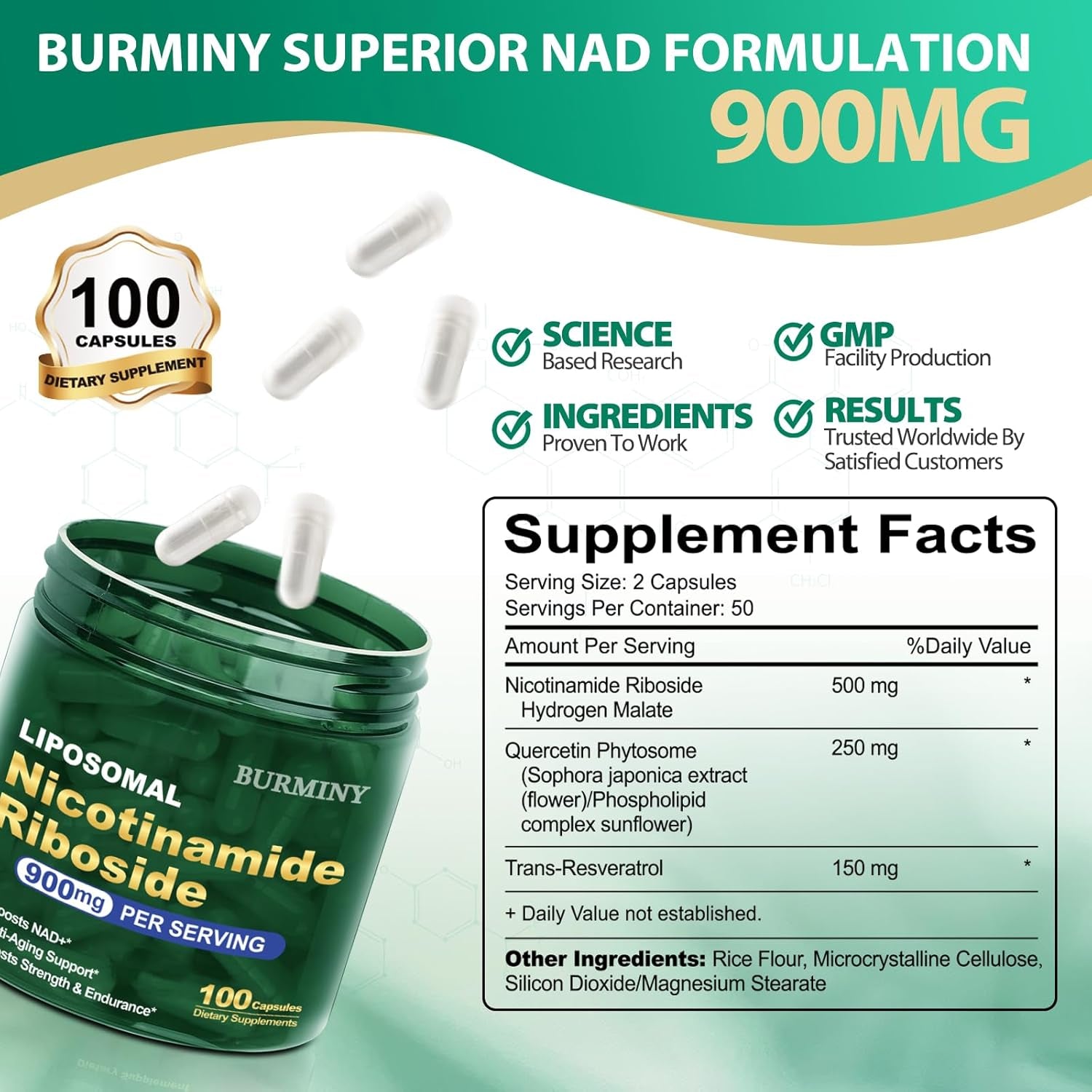 BURMINY Liposomal Nicotinamide Riboside – 100 Capsules | Advanced NAD+ Support for Energy & Healthy Aging