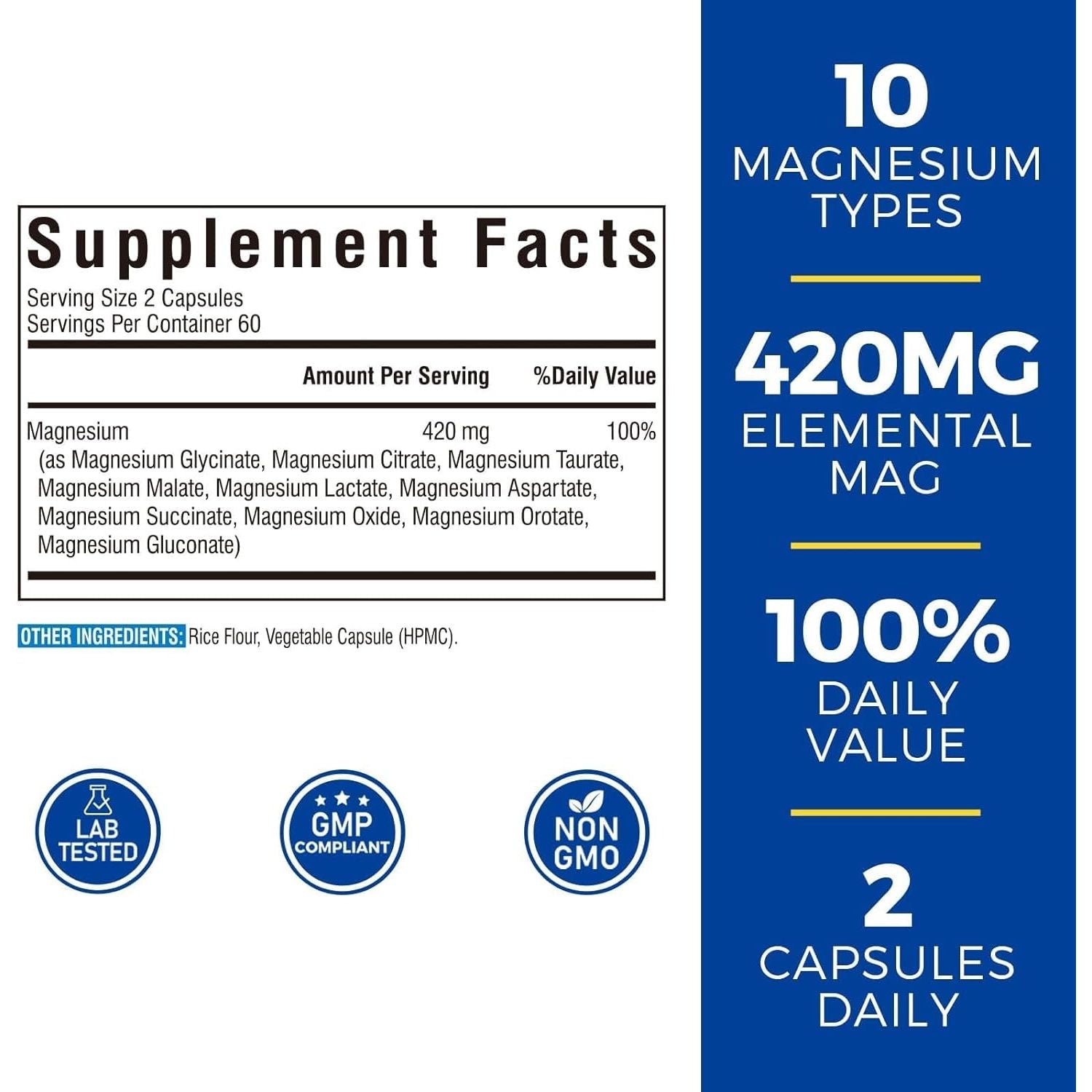 Vitalibre 10 in 1 Magnesium Comple  420Mg Elemental Magnesium 120 Vegan Capsules