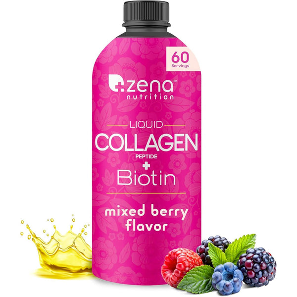 Zena Nutrition Liquid Collagen Peptide + Biotin – 600ml (60 Servings) | Skin Elasticity, Hair Growth & Nail Strength – Mixed Berry Flavor