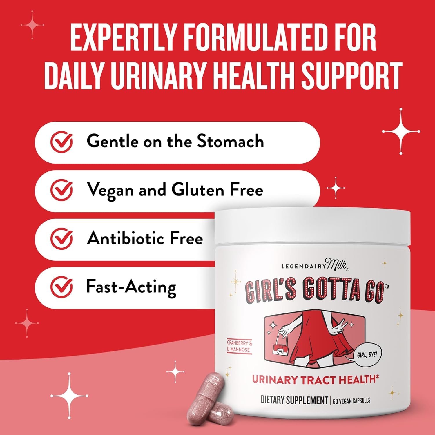 Legendairy Milk Girl’s Gotta Go™ Urinary Tract Health – 60 Capsules | Cranberry & D-Mannose UTI Support for Women