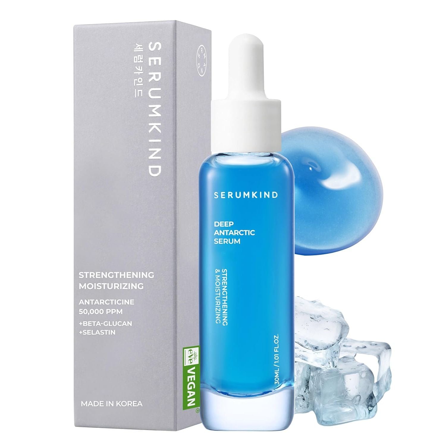 SERUMKIND Deep Antarctic Serum - Lifting, Plumping Korean Skincare – Antarcticine™ Marine Ingredient and Beta Glucan – Improves Elasticity and Firming - Vegan, Cruelty Free, Unscented – 1.01 Fl.Oz.