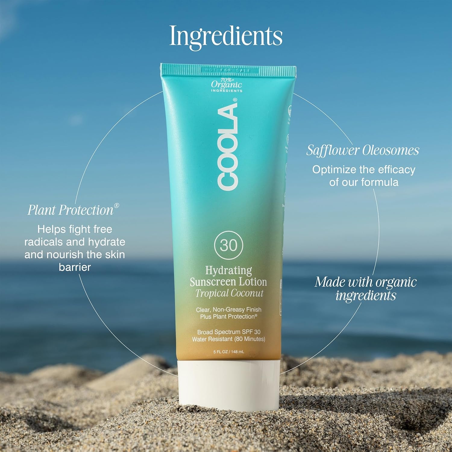 COOLA Hydrating Sunscreen Lotion SPF 30 Tropical Coconut – 148ml | Organic, Reef-Friendly Sun Protection for Body