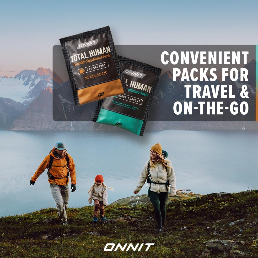 ONNIT Total Human Complete Supplement Packs – 60 Packets, 30-Day Supply | Day & Night Vitamins for Focus, Energy, Sleep & Immune Support