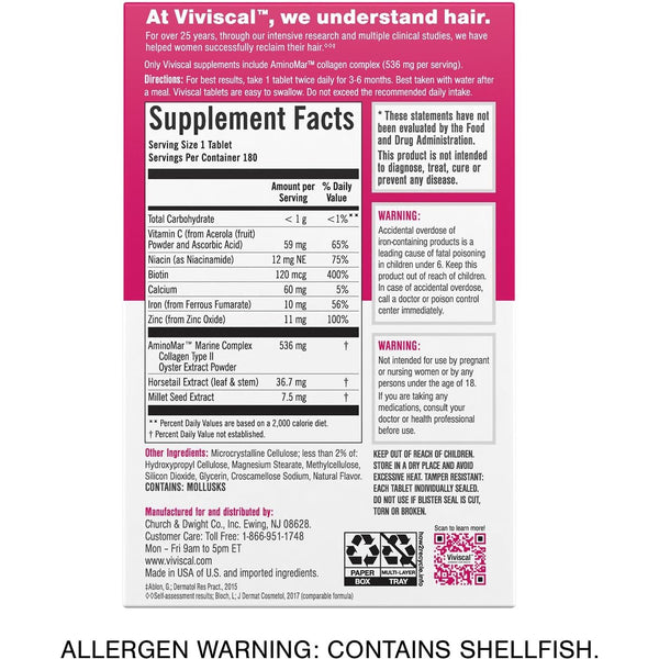 Hair Growth Supplements for Women for Thicker, Fuller Hair, Nourishes Thinning & Loss, with Proprietary Collagen Complex, 180 Tablets, 3 Month Supply