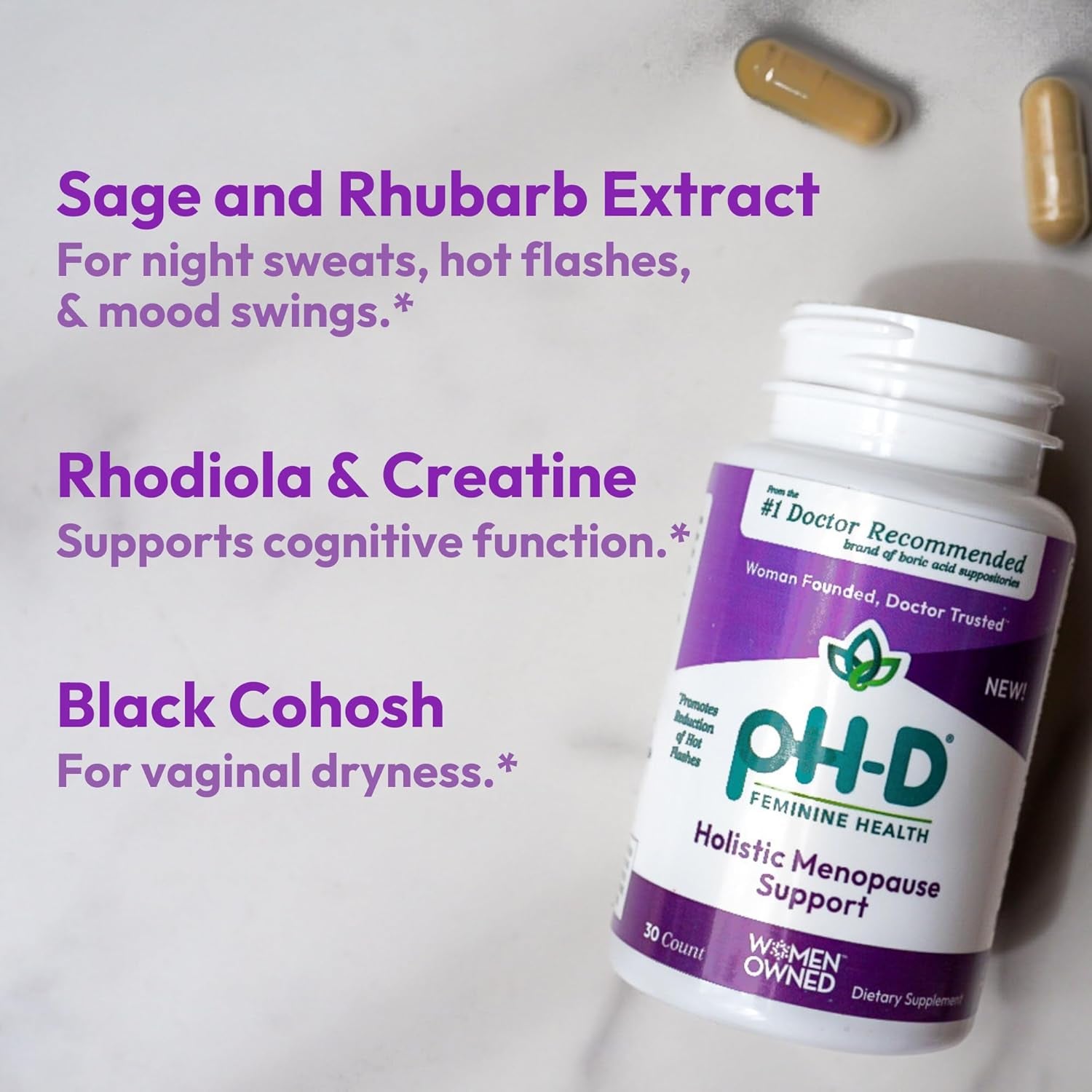 pH-D Feminine Health Support Holistic Menopause Support – 30 Capsules | Hormone-Free Relief for Hot Flashes, Mood Swings & Vaginal Dryness