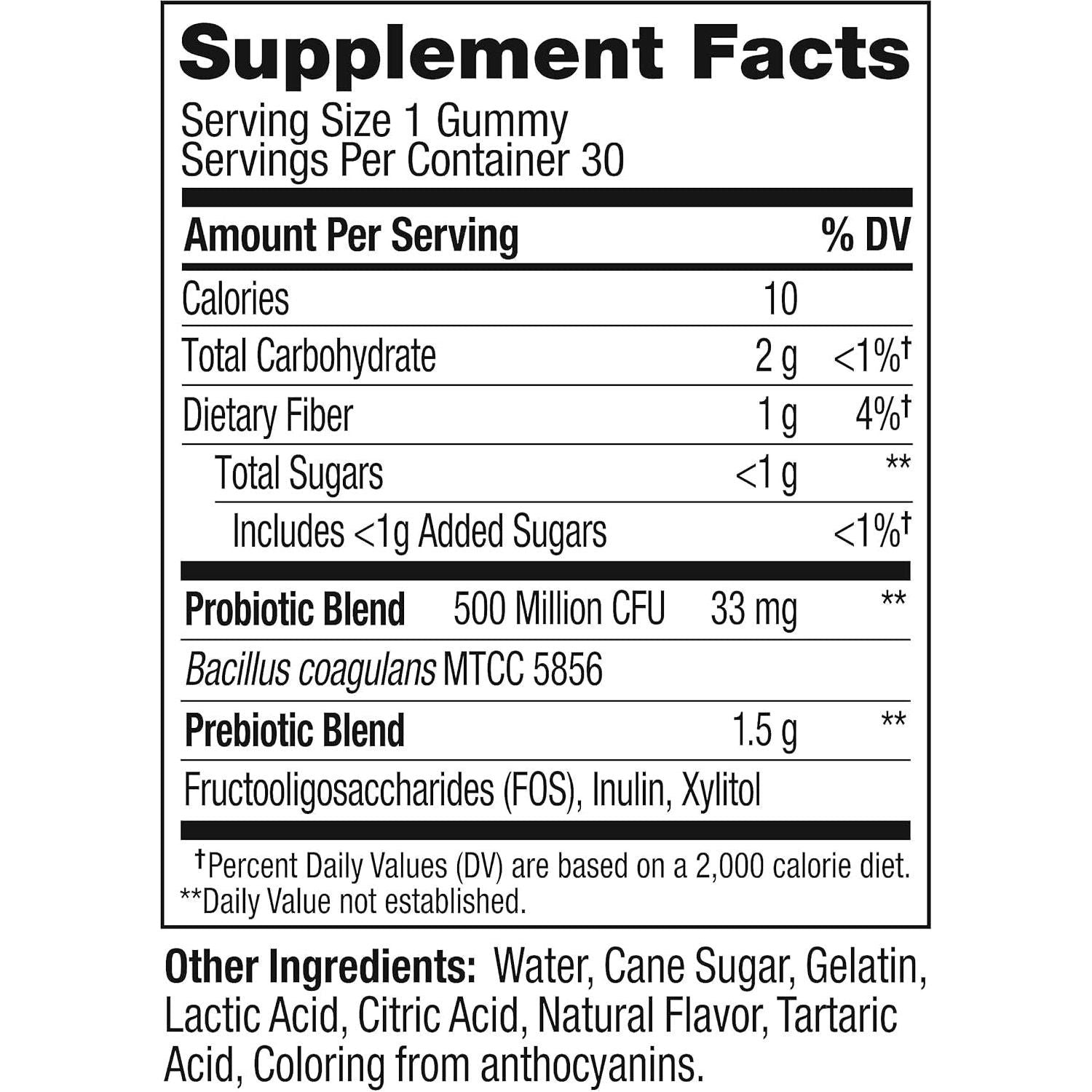 Probiotic + Prebiotic Gummy, Digestive Support and Gut Health, 500 Million Cfus, Fiber, Adult Chewable Supplement for Men and Women, Peach, 30 Day Supply - 30 Count