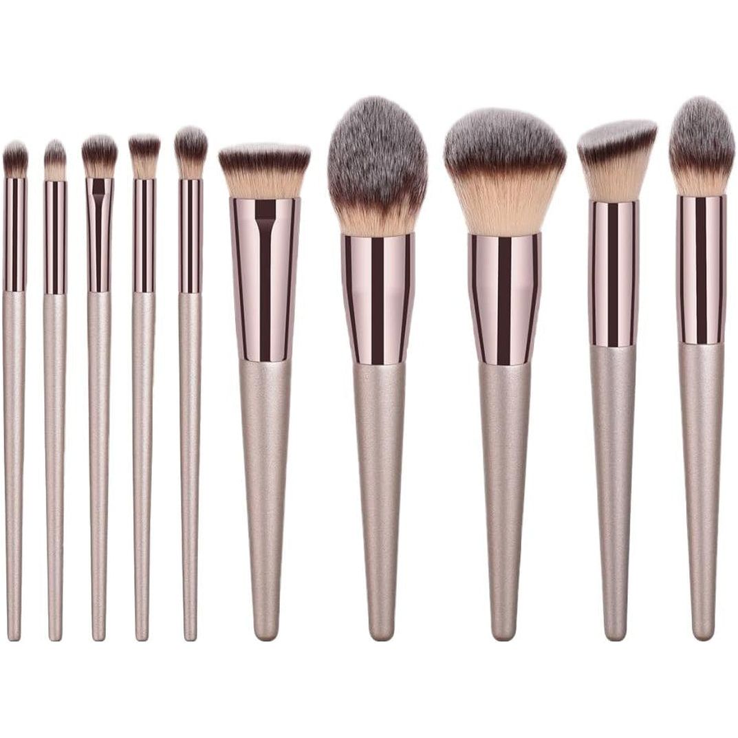 Feriuzymix Professional Makeup Brush Set - 10 Pcs (Champagne Gold)